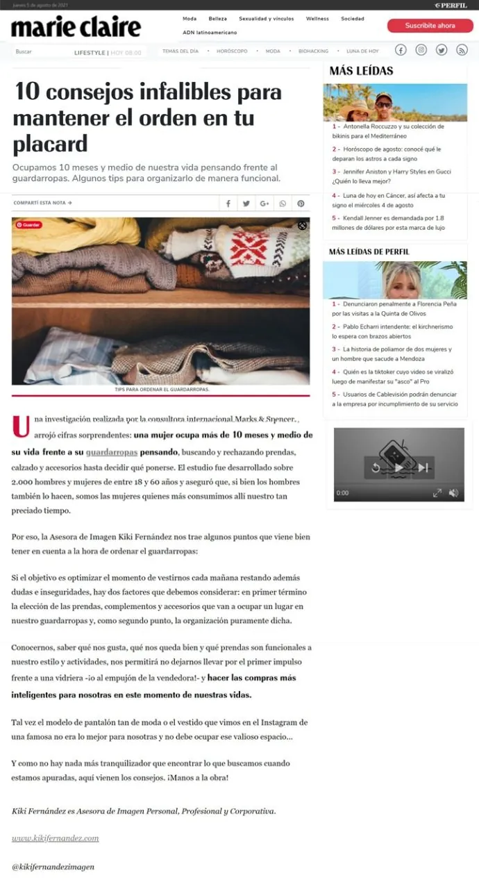 Nota en Marie Claire (Perfil)